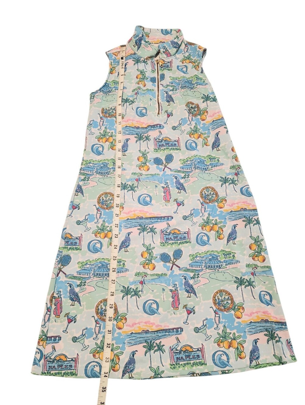 Smith & Quinn Sleeveless Light Blue Tropical Print Dress. - Picture 10 of 11